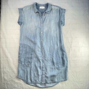 Bella Dahl Shirt Dress Womens Size XS Blue Chambray Cap Sleeves T Shirt Dress